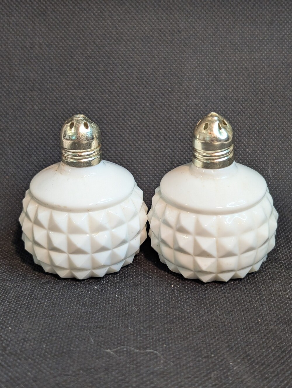 Vintage HOBNAIL Salt and Pepper Shakers WHITE Milk Glass.